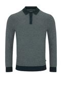Remus Uomo Long Sleeve Contrast Textured Knit Polo Shirt, Navy image