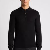 Remus Uomo Long Sleeve Honeycomb Knit Polo Shirt, Black