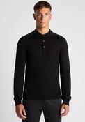 Remus Uomo Long Sleeve Honeycomb Knit Polo Shirt, Black image