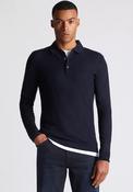 Remus Uomo Long Sleeve Textured Knit Polo Shirt, Navy image