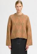 Selected Femme Lulu Brushed Argyle Knit Jumper, Tan image