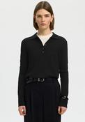Selected Femme Thea Merino Wool Knit Polo Top, Black image