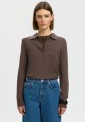 Selected Femme Thea Merino Wool Knit Polo Top, Brown image