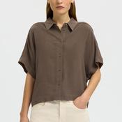 Selected Femme Viva Linen Blend Short Sleeve Shirt, Brown image
