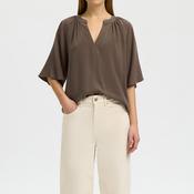 Selected Femme Viva V Neck Lien Blend Blouse, Brown image
