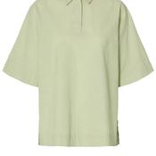 Selected Femme Linen Blend Half Button Up Shirt, Green image