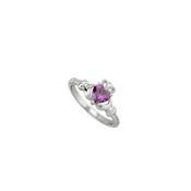 Solvar February Birthstone Claddagh Ring, Silver image