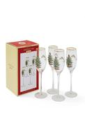 Spode Christmas Tree Set Of 4 Champagne Flute Glasses image