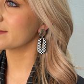 Seventy1 Check Disc Drop Clip On Earrings, Black &amp; White