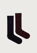 Tommy Hilfiger 2 Pair Cotton Blend Rib Socks, Burgundy &amp; Navy image