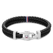 Tommy Hilfiger Men’s Carabiner Leather Bracelet, Silver &amp; Black