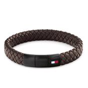 Tommy Hilfiger Mens Leather Thick Braided Bracelet, Brown image