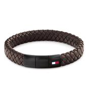 Tommy Hilfiger Mens Leather Thick Braided Bracelet, Brown image