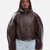 TOPSHOP Thalia Ovoid Sleeve Short Trench, Brown