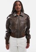 TOPSHOP Asta Faux Leather Bomber Jacket, Brown image