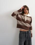 TOPSHOP Cami Knitted Rugby Jumper, Brown Multi image