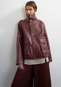 TOPSHOP Toma Faux Leather Bomber Jacket, Wine image