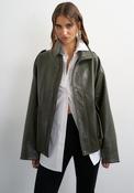 TOPSHOP Toma Faux Leather Bomber Jacket, Green image