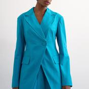 TOPSHOP Karin Linen Blend Cinched Blazer, Blue Turquoise