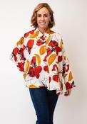 Thanny One Size Linen Floral Shirt, Orange and Cream image