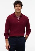 Tommy Hilfiger Cable Knit Polo Sweater, Burgundy image