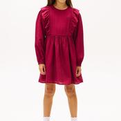 Tommy Hilfiger Girl Long Sleeve Ruffle A Line Dress, Wine image