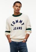 Tommy Jeans Classic Logo Appliqué Sweater, Cream &amp; Green Multi image