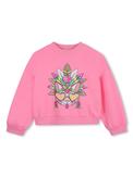 Billieblush Girl Cat Long Sleeve Sweater, Pink image