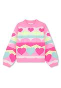 Billieblush Girl Heart Knit Long Sleeve Jumper, Pink image