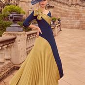 Veni Infantino Bow Detail Pleated A-Line Dress, Navy and Green image