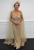 Veni Infantino Beaded Tulle Sleeve Gala Dress, Bronze Gold image