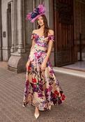 Veni Infantino Floral Printed Off Shoulder A-Line Maxi Dress, Gold image