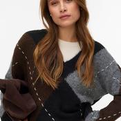 Vero Moda Bliss V-Neck Handstitch Pullover, Grey Multi image