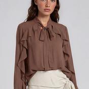 Vero Moda Laney Chiffon Bow Tie Blouse, Brown