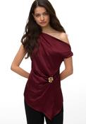 Vero Moda Stone Buckle Detail Off The Shoulder Blouse, Wine image
