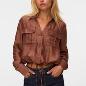 Vero Moda Toma Tie Trim Cropped Shirt, Brown