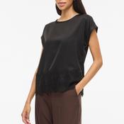 Vila Ellette Satin Lace Trim Top, Black