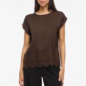 Vila Ellette Satin Lace Trim Top, Brown