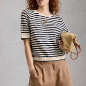 White Stuff Holly Knit Short Sleeve Sweater, Ivory &amp; Navy