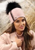 Willi Mirin Braided Gemstone Pom Pom Hat, Pink image
