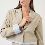 YAS Cropped With Faux Shirt Detail Blazer, Taupe