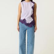 Yas Pella Satin Lace Trim Asymmetric Top, Lilac