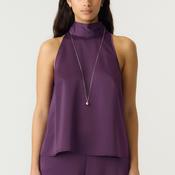 Yas Pella Satin Scarf Detail Top, Purple