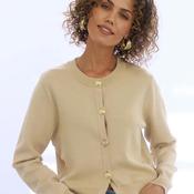 Yest Izzy Button Up Round Neck Cardigan, Beige