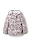 Zippy Girl Fleece Lined Floral Padded Coat, Beige image
