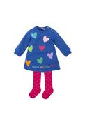 Agatha Ruiz De La Prada Girl Glitter Hearts Dress and Tights, Blue image