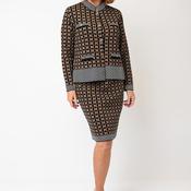 Allison Square Pattern Jacket &amp; Skirt Set, Brown