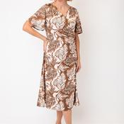 Allison Botanical Print Wrap Effect Dress, Brown image