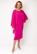 Allison Chiffon Cape Pencil Midi Dress, Fuchsia Pink image