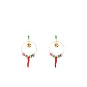 Angela D’Arcy Red Rainbow Hoop Drop Earrings, Gold image